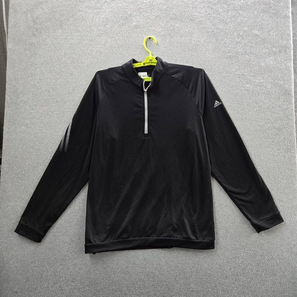 Adidas Men Sweatshirt L Black Quarter Zip Activewear Zipper Long Sleeve‎ Logo